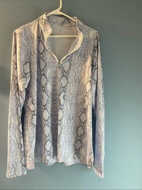 Light Gray Snake-Print Half-Zip Blouse by Evereve